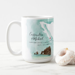 Caneca De Café Mapa de Aquarela do México   Cabo   Casamento de D
