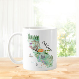 Caneca De Café Mapa de Arte do Estado da Califórnia em Aquarela