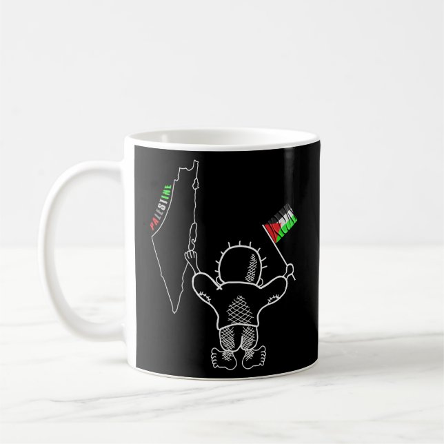 Caneca De Café Mapa De Bandeiras Da Palestina E Handala (Esquerda)