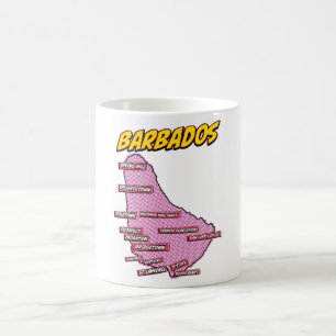 Caneca De Café Mapa de Barbados Ilustrado de pop Art