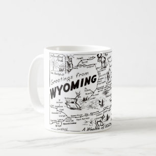 Caneca De Café Mapa de Cartões-postais preto e branco do Wyoming 