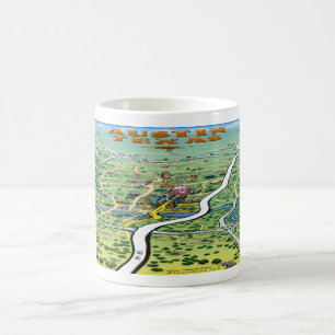 Caneca De Café Mapa de Cartoons de Austin Texas