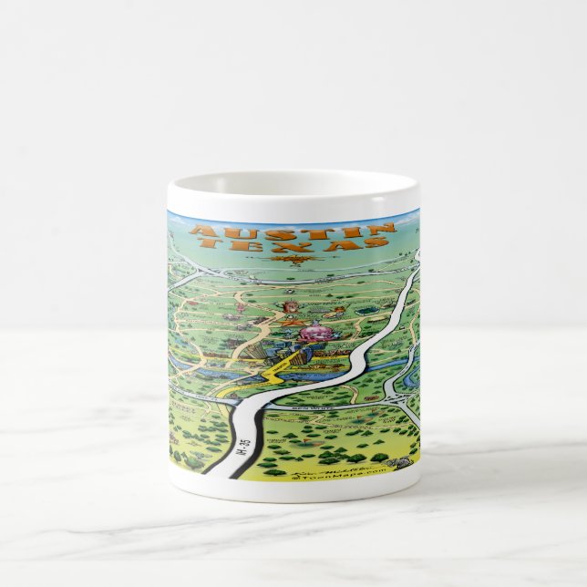 Caneca De Café Mapa de Cartoons de Austin Texas (Centro)