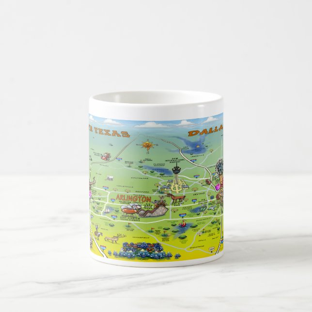 Caneca De Café Mapa de Cartoons de Dallas Fort Worth (Centro)