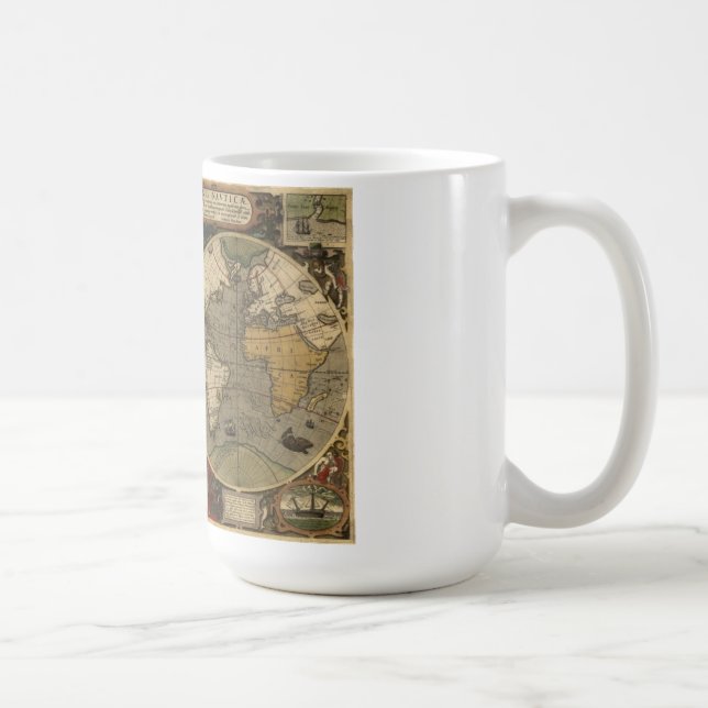 Caneca De Café Mapa de Jodocus Hondius 1595 do mundo (Direita)