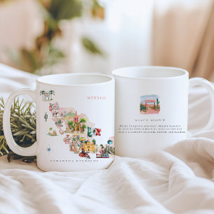 Caneca De Café Mapa de México Ilustrado com Aquarela Monograma