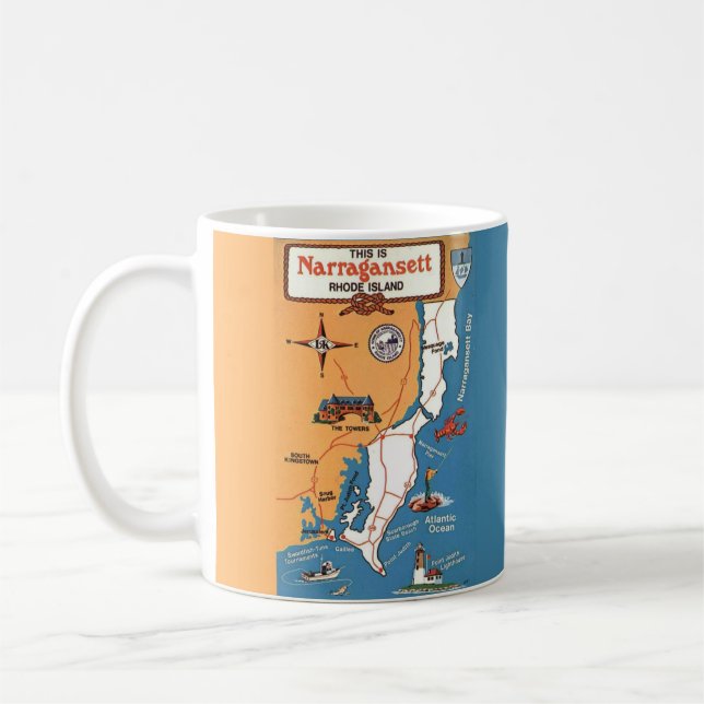 Caneca De Café Mapa de Narragansett Rhode Island  (Esquerda)