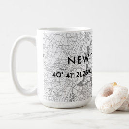 Caneca De Café Mapa de Nova York Preto e Branco Coordenadas Perso