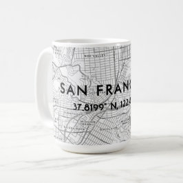Caneca De Café Mapa de São Francisco Preto e Branco com Coordenad