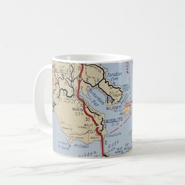 Caneca De Café Mapa de Sausalito Mill Valley (Frente Esquerda)