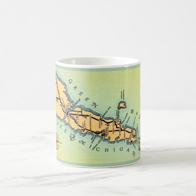 Caneca De Café Mapa do Condado de Door Verde e Dourado Wisconsin  (Centro)