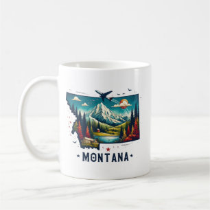 Caneca De Café Mapa do Estado de Montana da Retro Vintage