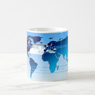 Caneca De Café Mapa do Mundo Azul Profissional