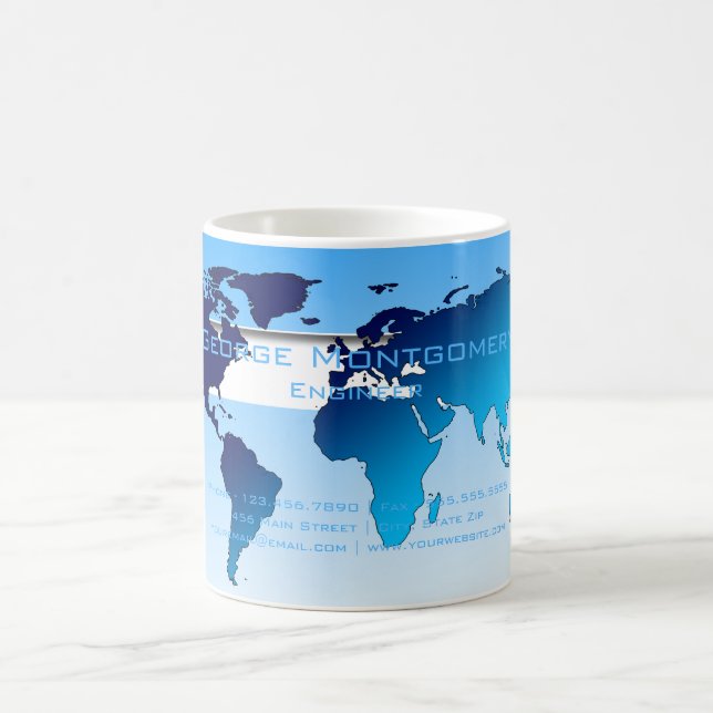 Caneca De Café Mapa do Mundo Azul Profissional (Centro)