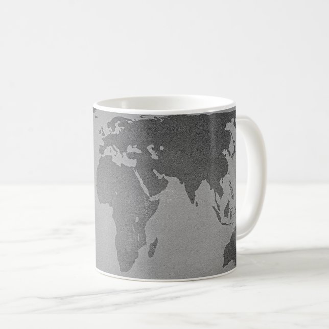 Caneca De Café Mapa do mundo branco e preto (Frente Esquerda)
