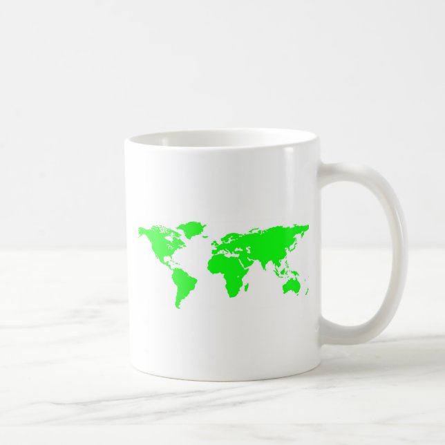 Caneca De Café Mapa do Mundo Branco Verde (Direita)