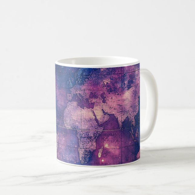 Caneca De Café Mapa do Mundo Celestial Roxo (10) (Frente Esquerda)