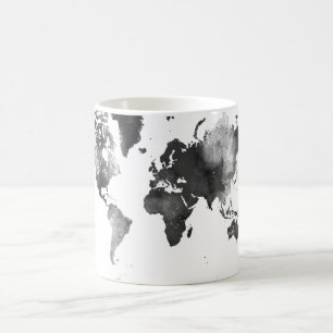 Caneca De Café MAPA DO MUNDO preto e branco