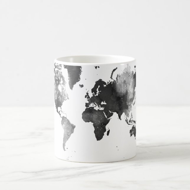 Caneca De Café MAPA DO MUNDO preto e branco (Centro)