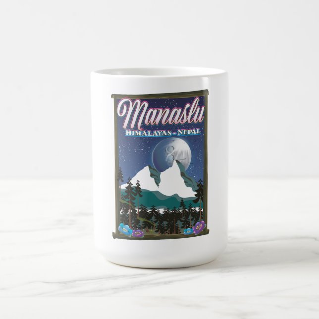 Caneca De Café Mapa do pôster de viagem do Manaslu Himalaias Nepa (Centro)