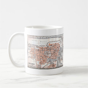 Caneca De Café Mapa do vintage de Ostende Bélgica (1905)