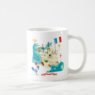Caneca De Café Mapa dos desenhos animados de France