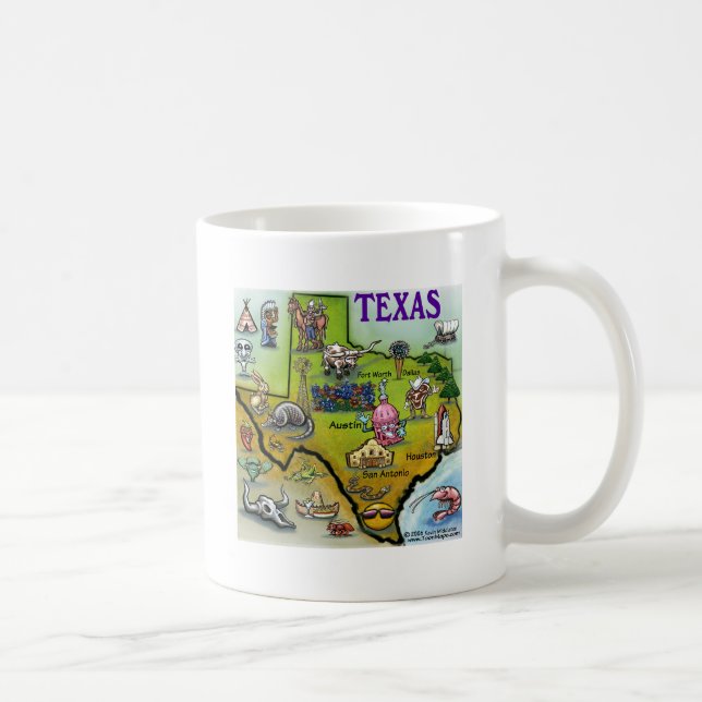 Caneca De Café Mapa dos desenhos animados de TEXAS (Direita)