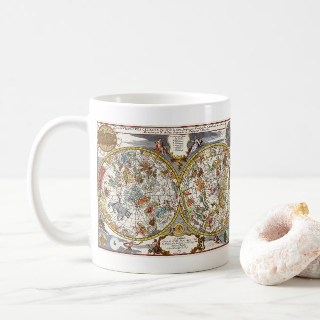 Caneca De Café Mapa Estelar de Planisfério Antigo por Nicholas de (Com Donut)