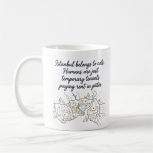 Caneca De Café Mapa Estilizado e Citação Divertida sobre os Gatos