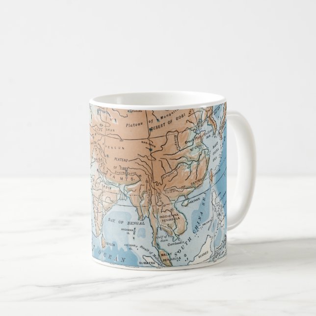 Caneca De Café Mapa Físico da Ásia (1916) (Frente Esquerda)