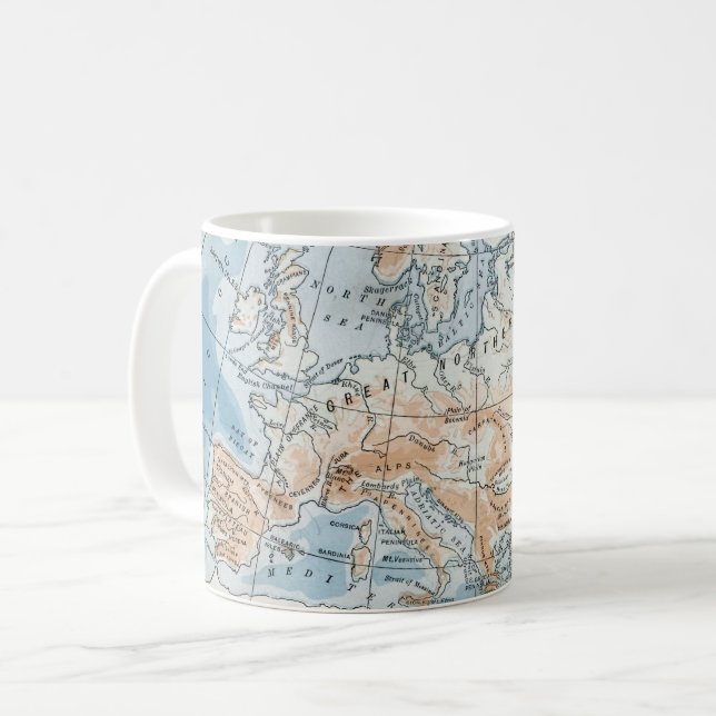 Caneca De Café Mapa Físico da Europa (1916) (Frente Esquerda)