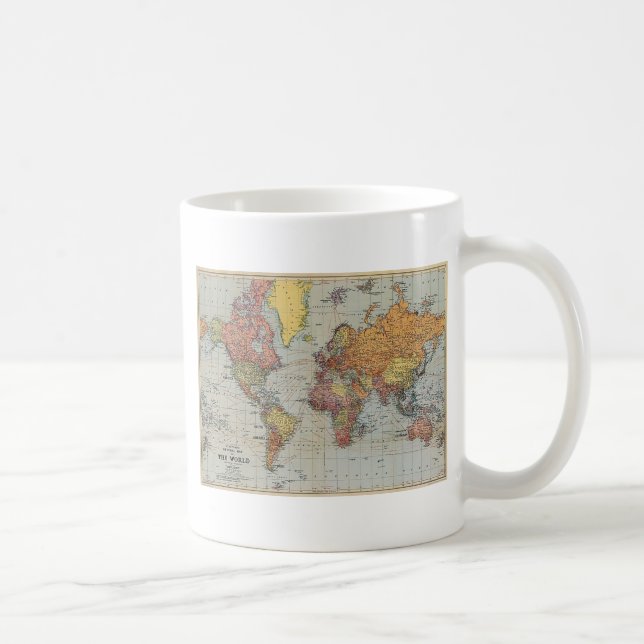 Caneca De Café Mapa Geral Vintage do Mundo (Direita)