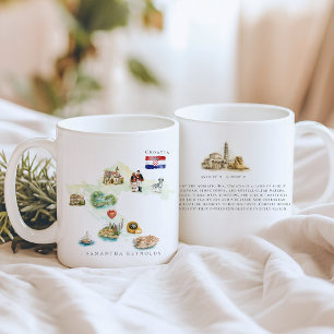 Caneca De Café Mapa Ilustrada da Croácia em Aquarela Monograma
