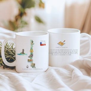 Caneca De Café Mapa Ilustrado à Aguarela Chile Monograma