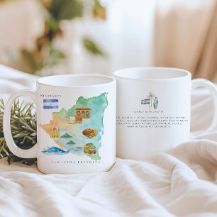 Caneca De Café Mapa Ilustrado à Aguarela Nicarágua   Monograma