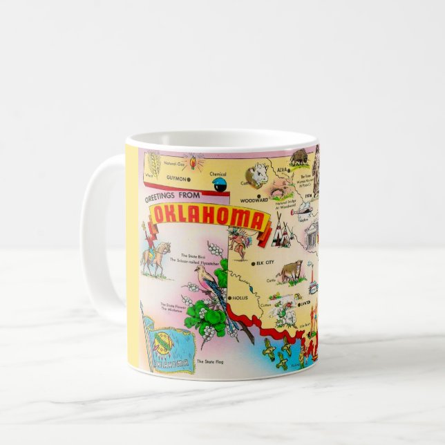 Caneca De Café Mapa Ilustrado Antigo de Oklahoma (Frente Esquerda)