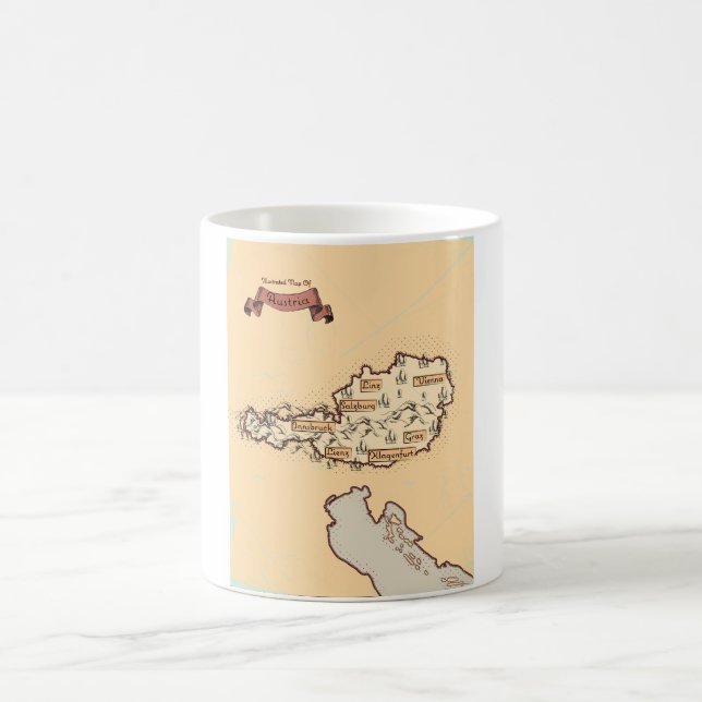 Caneca De Café Mapa Ilustrado da Áustria Vintage (Centro)
