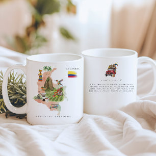 Caneca De Café Mapa Ilustrado da Colômbia em Aquarela Monograma