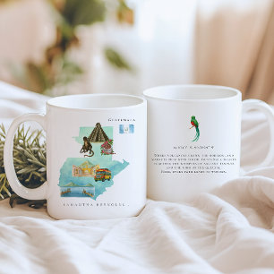 Caneca De Café Mapa Ilustrado da Guatemala a Aquarela Monograma