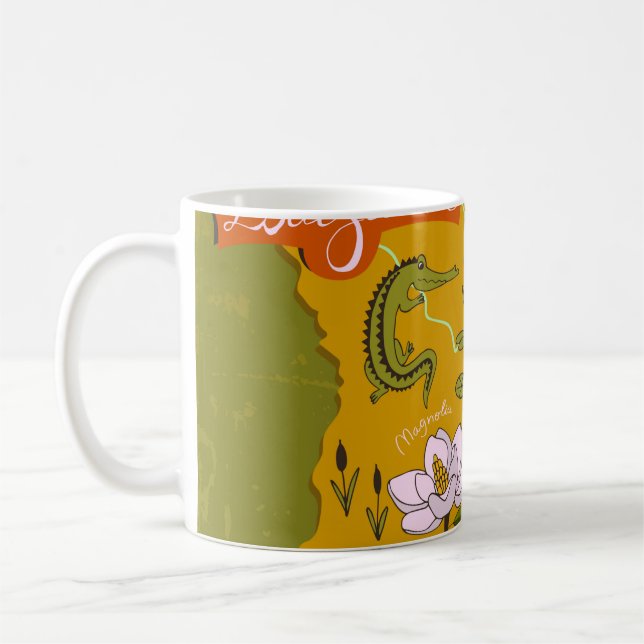 Caneca De Café Mapa ilustrado da Louisiana, EUA. Viagem e attr (Esquerda)