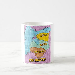Caneca De Café Mapa ilustrado das Estados Bálticos em Pop Art