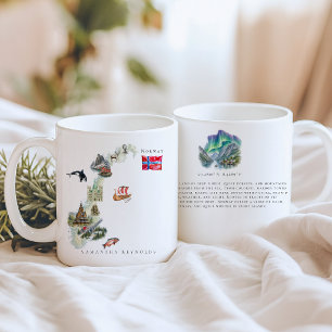 Caneca De Café Mapa Ilustrado de Aquarela Noruega   Monograma