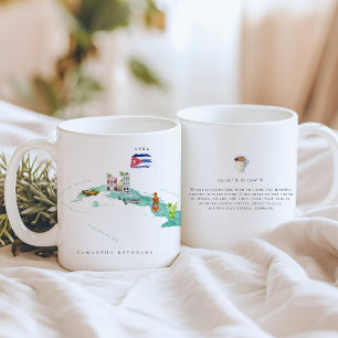Caneca De Café Mapa Ilustrado de Cuba em Aquarela   Monograma