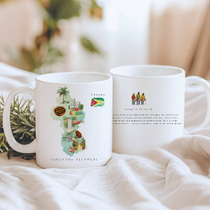 Caneca De Café Mapa Ilustrado de Guiana em Aquarela Monograma