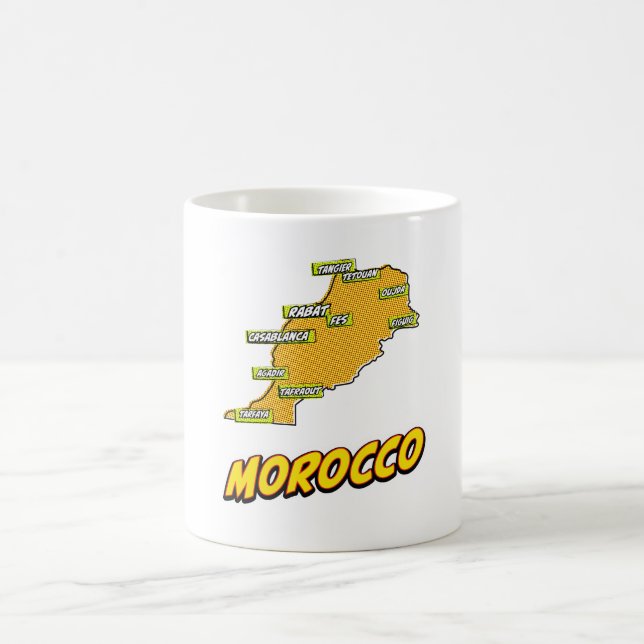 Caneca De Café Mapa ilustrado de Marrocos em Pop Art (Centro)