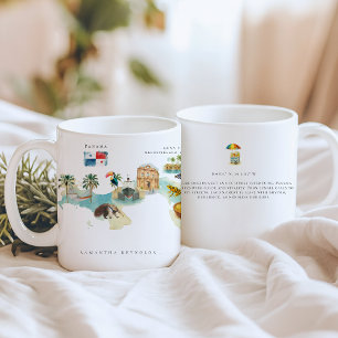 Caneca De Café Mapa Ilustrado de Panamá em Aquarela Monograma