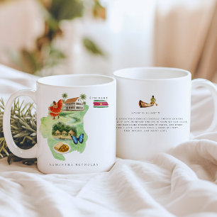 Caneca De Café Mapa Ilustrado de Suriname em Aquarela Monograma