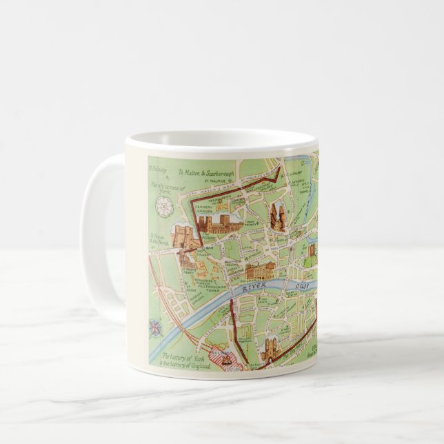 Caneca De Café Mapa Ilustrado de York Inglaterra (Frente Esquerda)