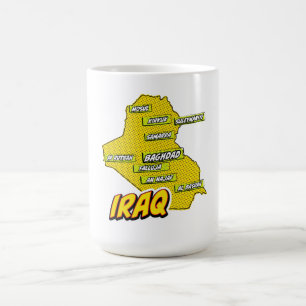 Caneca De Café Mapa Ilustrado do Iraque de pop Art