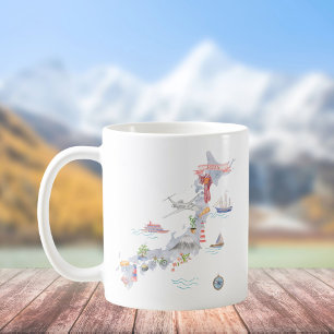 Caneca De Café Mapa Ilustrado do Japão Cultura Japonesa